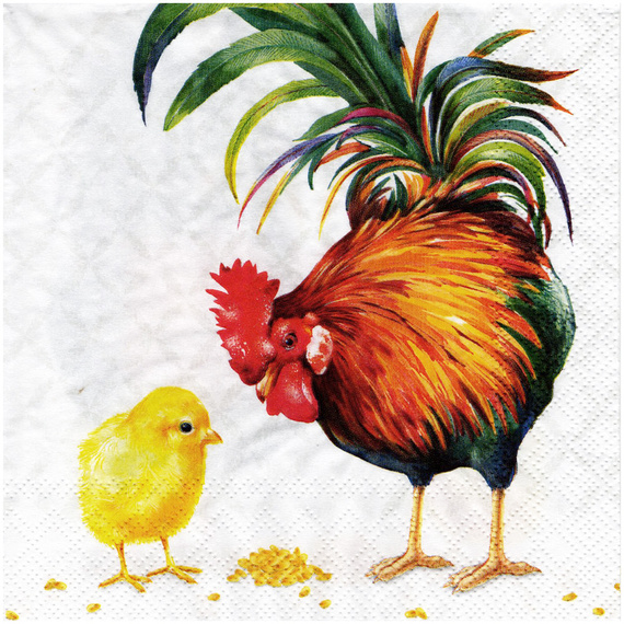 Serwetka do decoupage 33x33cm - Rooster and Chick kurczak i kogut