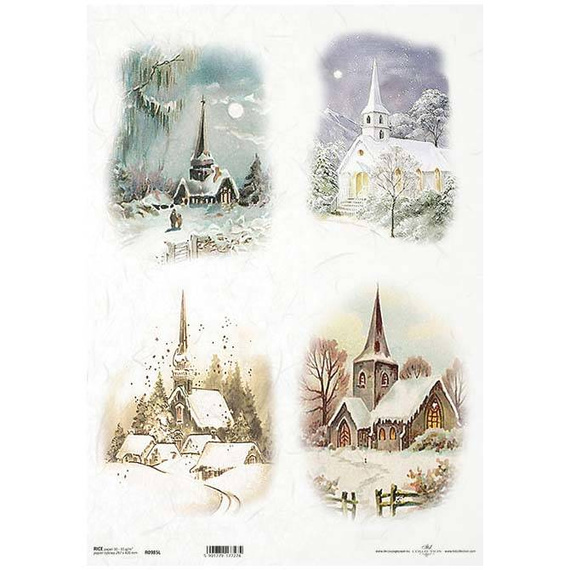 Papier ryżowy do decoupage A3 ITD-0985L zimowe widoczki kościół