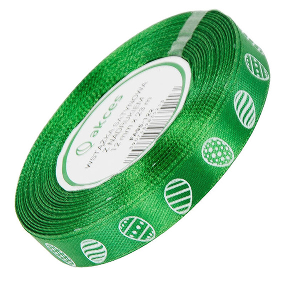 Tasiemka satynowa zielona jajka wielkanocne 12mm x 23m