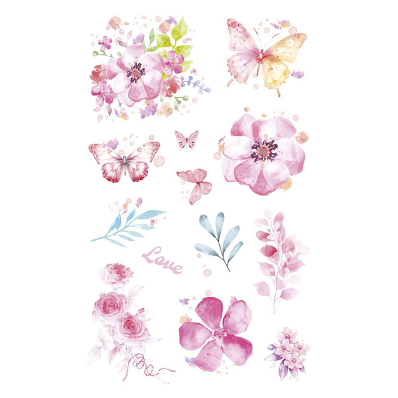 Naklejki foliowe - Różowe kwiaty i motylki