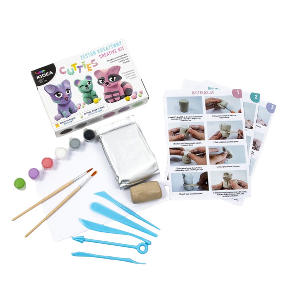 Zestaw kreatywny z gliną samoutwardzalną - miś i zwierzaki - farbki, narzędzia, pędzelki