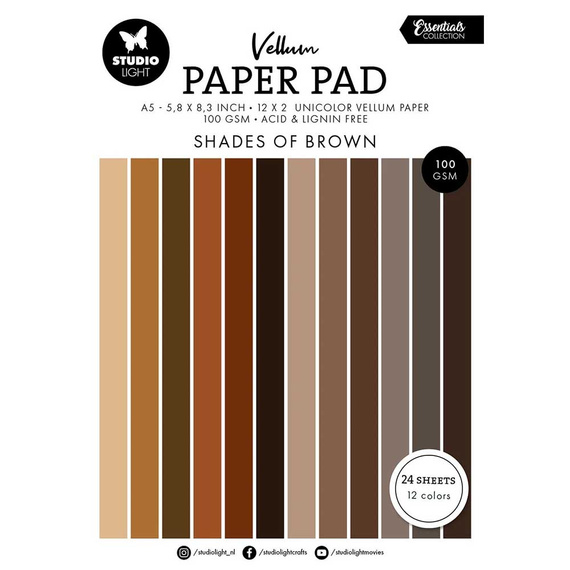 Zestaw papierów welinowych do scrapbookingu A5 - StudioLight - Unicolor Shades of Brown