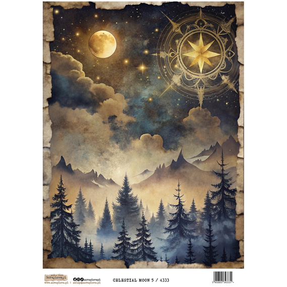 Papier ryżowy A4 - Scraplove - Niebiański Księżyc - Celestial Moon 5