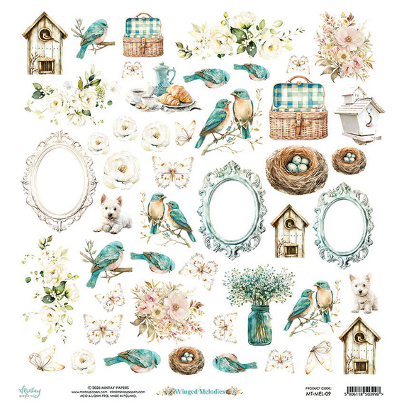 Papier z emementami do scrapbookingu 30x30 - Mintay - Winged Melodies