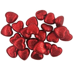 Serca styropianowe brokatowe czerwone 2 cm - 20 szt