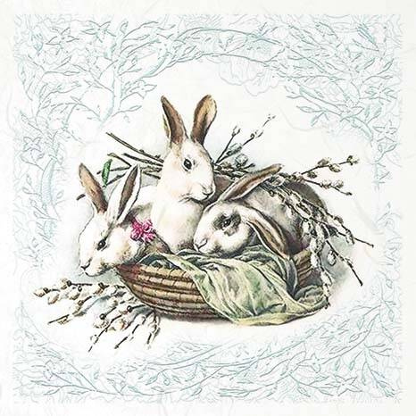 Zestaw papierów ryżowych - ITD RSM070 vintage, zające wielkanocne