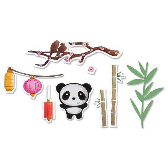 Wykrojnik + stempel Sizzix Framelits - Oriental Elements - panda lampion