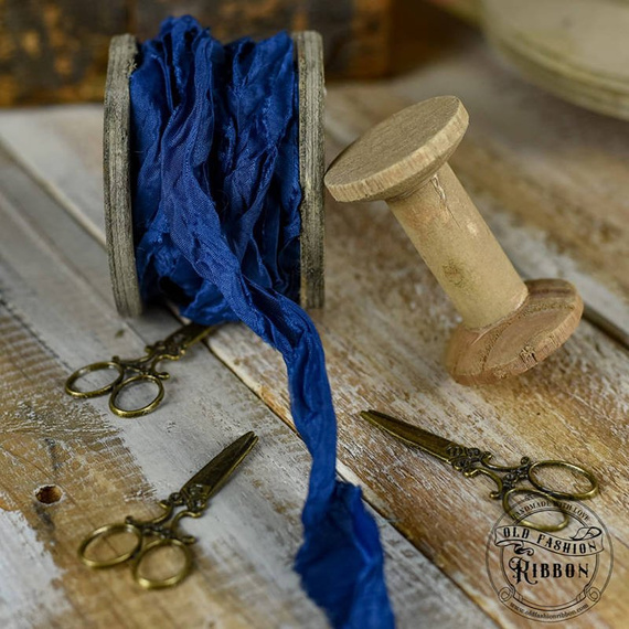 Wstążka vintage old fashion ribbon - ciemna niebieska