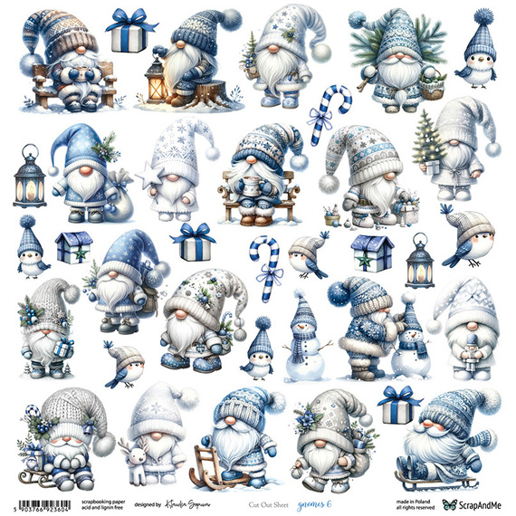 Papier do scrapbookingu 30x30 - ScrapAndMe - Gnomes 6 - arkusz do wycinania
