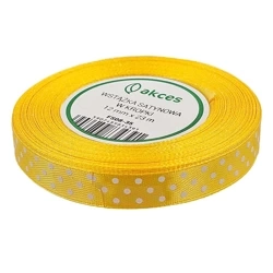 Wstążka satynowa w kropki 12mm 23m żółta