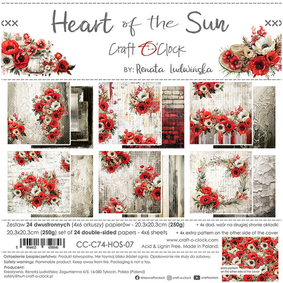 Zestaw papierów do scrapbookingu 20x20 - Craft o'clock - Heart of the Sun