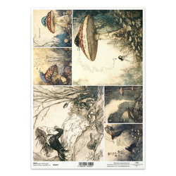 Papier ryżowy do decoupage A4 - Alicja, grzyb, muchomor, gąsienica - R2657 - Itd Collection