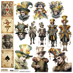 Naklejki papierowe - ScrapLove - Vintage Circus 1 cyrk klaun karty