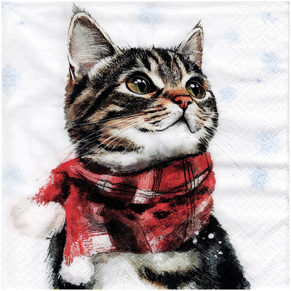 Serwetka do decoupage 33x33cm - Katie kot w szaliku