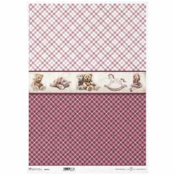 Papier ryżowy do decoupage A3 ITD-0797L różowa kratka, zabawki