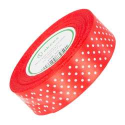 Wstążka satynowa w kropki 25 mm - brzoskwinia 166 - 23 m - dekoracyjna tasiemka