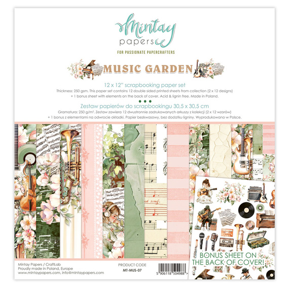 Zestaw papierów do scrapbookingu 30x30 - Mintay - Music Garden