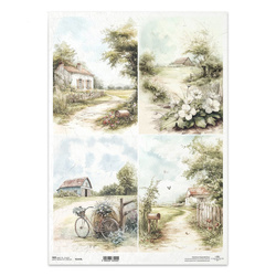 Papier ryżowy do decoupage A3 - wiejskie chatki - R1415L - Itd Collection