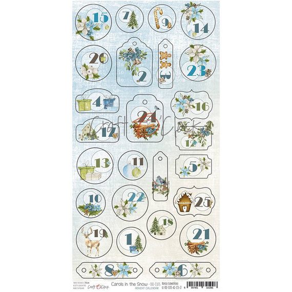 Papier 15x30 z elementami Die-cuts Premium - Craft o'clock - Carols in the Snow - Kalendarz Adwentowy