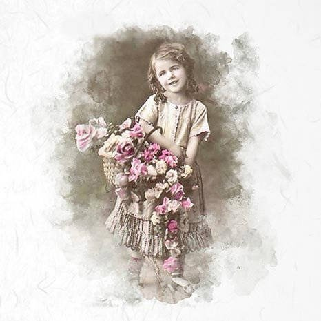 Zestaw papierów ryżowych, retro vintage, dziewczynki - ITD 6szt