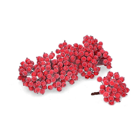 Jarzębina dekoracyjna czerwona oszroniona na druciku - 1 gałązka