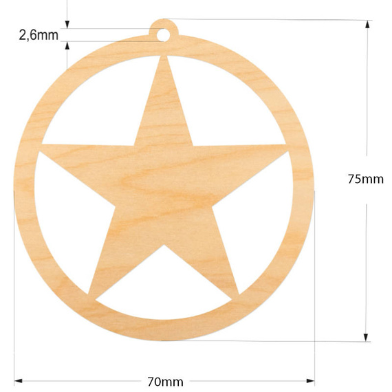 Drewniana ozdoba zawieszka bombka 7 cm Decor - z gwiazdką