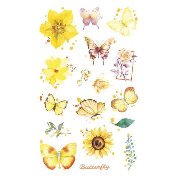 Naklejki foliowe - Żółte kwiaty i motyle