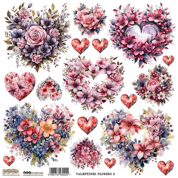 Naklejki papierowe - ScrapLove - Valentines Flower 2 kwiatowe serca