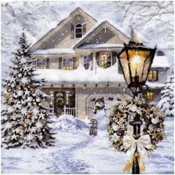 Serwetka 33x33cm - Christmas house świąteczny domek