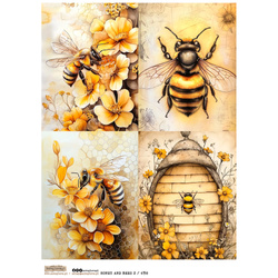 Papier ryżowy A4 - Scraplove - Honey and Bees 2 kwiaty i pszczoły