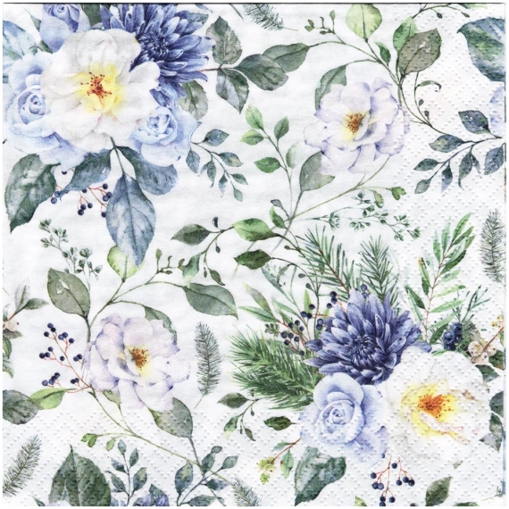 Serwetka 33x33cm - Winter Florals zimowe kwiaty