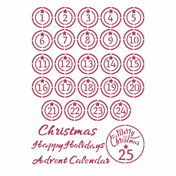Szablon 21x29,7  - Stamperia - Christmas Patchwork cyfry do kalendarza adwentowego
