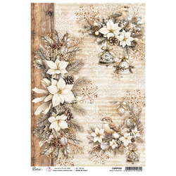 Papier ryżowy do decoupage A4 - Ciao Bella - Winter Season White Poinsettia