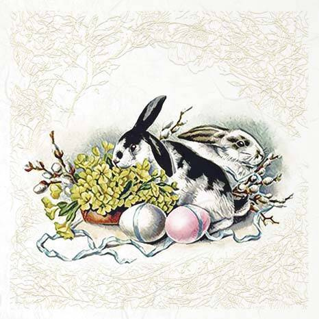 Zestaw papierów ryżowych - ITD RSM070 vintage, zające wielkanocne