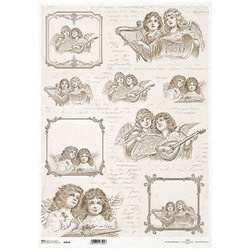Papier ryżowy do decoupage A3 ITD-934L vintage anioły, ozdobne ramki, pismo