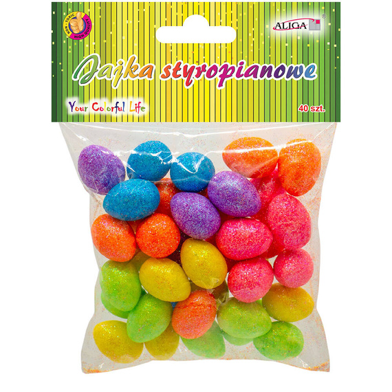 Jajka styropianowe kolorowe brokatowe 2,5cm - 40szt
