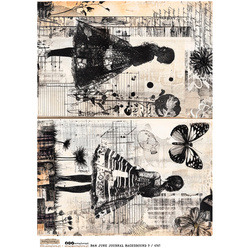 Papier ryżowy A4 - Scraplove - B&W Junk Journal Background 9 dziewczynki