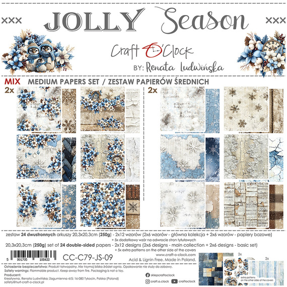 Zestaw papierów do scrapbookingu 20x20 - Craft o'clock - Jolly Season mix