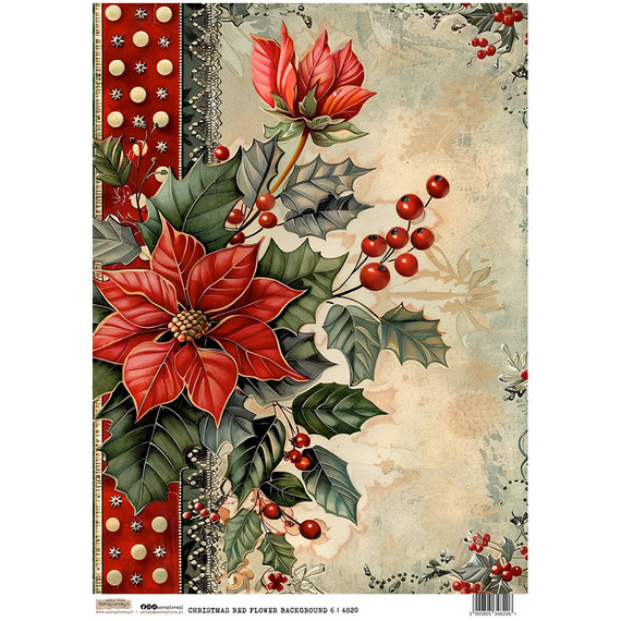 Papier ryżowy A4 - Scraplove - Christmas Red Flower Background 6 - Świąteczne czerwone tło kwiatowe
