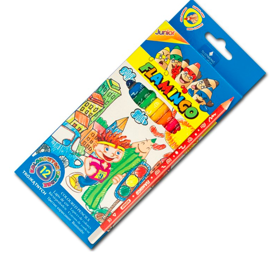 Kredki ołówkowe Junior Flamingo 12 kolorów trójkątne