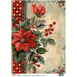 Papier ryżowy A4 - Scraplove - Christmas Red Flower Background 6 - Świąteczne czerwone tło kwiatowe