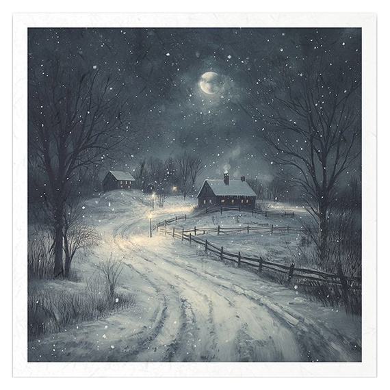 Zestaw papierów ryżowych - krajobraz nocą, zima, sowa, domek, gwiazdy - RSM179 - Itd Collection