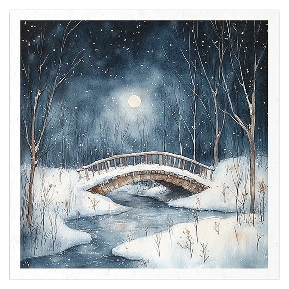 Zestaw papierów ryżowych - krajobraz nocą, zimowa sceneria, sowa, lis, królik, domek - RSM178 - Itd Collection