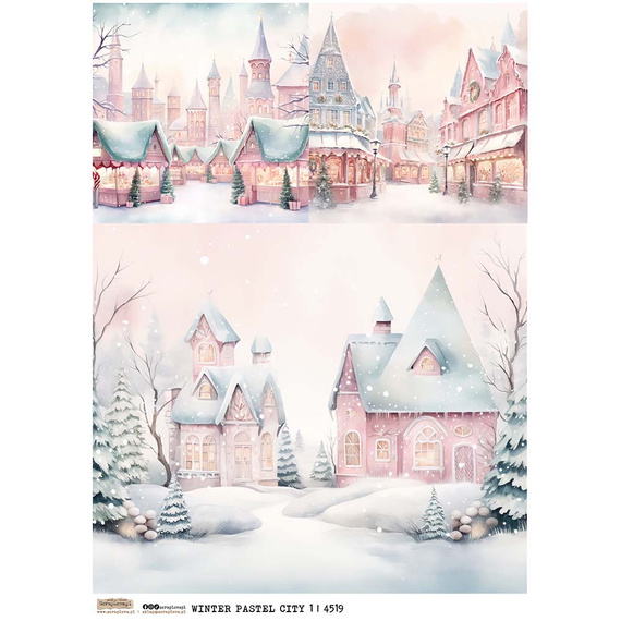 Papier ryżowy A4 - Scraplove - Winter Pastel City 1 - Zimowe pastelowe miasto 1