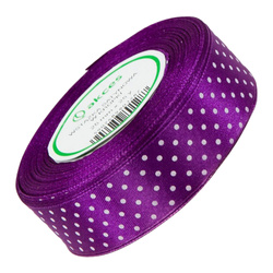 Wstążka satynowa w kropki 25 mm - fioletowa 135 - 23 m - dekoracyjna tasiemka