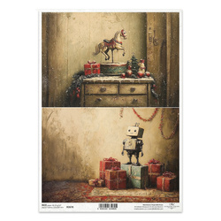 Papier ryżowy do decoupage A4 - retro konik, robot, Boże Narodzenie - R2678 - Itd Collection