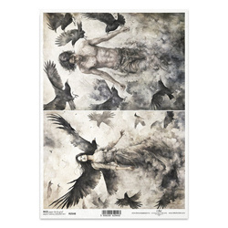 Papier ryżowy do decoupage A4 - demony, kobieta, mężczyzna, kruki - R2548 - Itd Collection
