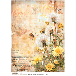 Papier ryżowy A4 - Scraplove - Yellow Spring Background 2 dmuchawiec mlecz motyl