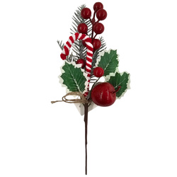 Gałązka świąteczna z laską cukrową i jabłkiem - 1szt