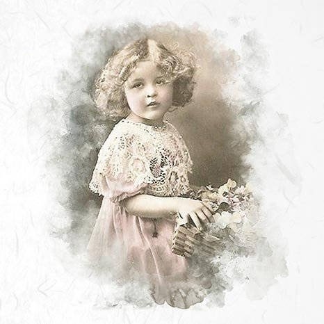 Zestaw papierów ryżowych, retro vintage, dziewczynki - ITD 6szt